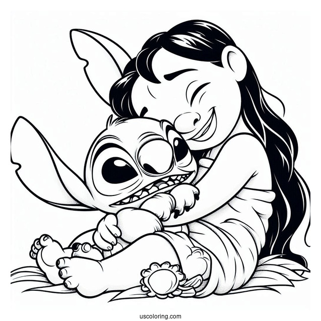 Lilo & Stitch Coloring Page Of Nani Cuddling Stitch