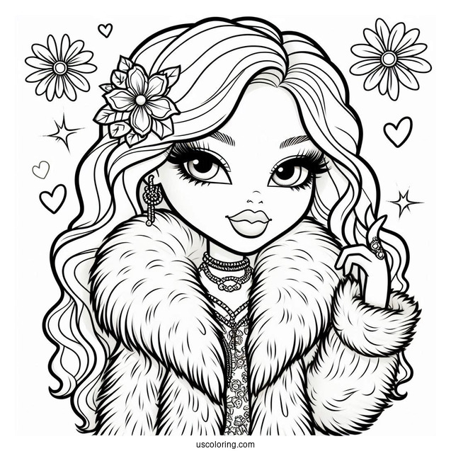 Bratz Meygan In Fur Coat Coloring Page