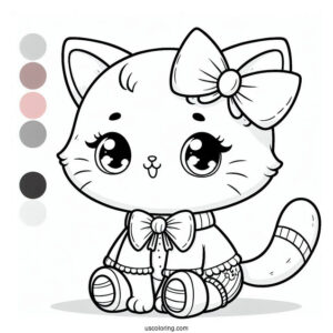 Coloring Page Of Adorable Cartoon Cat With Bow