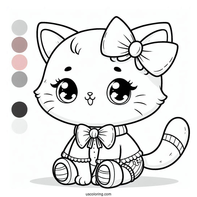 Coloring Page Of Adorable Cartoon Cat With Bow