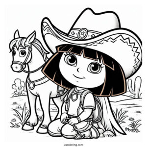 Dora The Explorer As a Cowgirl Coloring Page