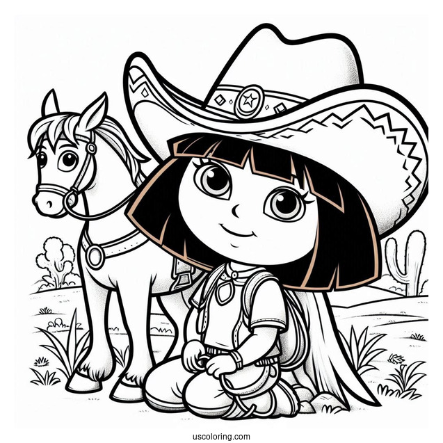 Dora The Explorer As a Cowgirl Coloring Page