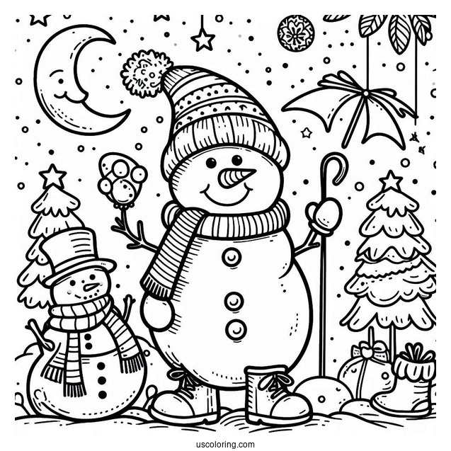 Simple To Color Snowman With Santas Coming