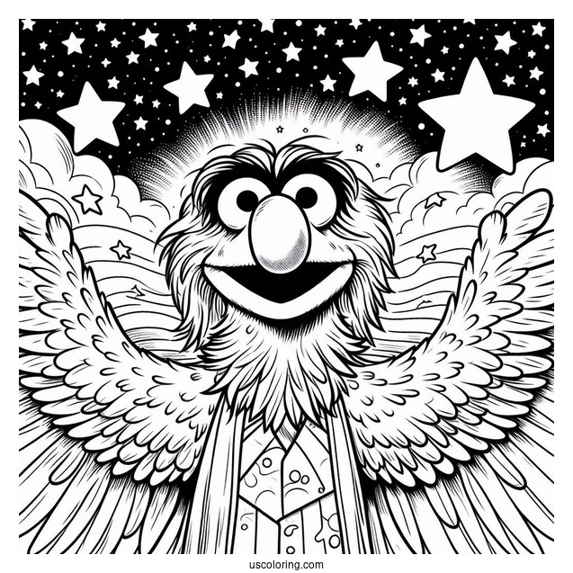 Muppets Coloring Page Of Sam Eagle With Starry Background