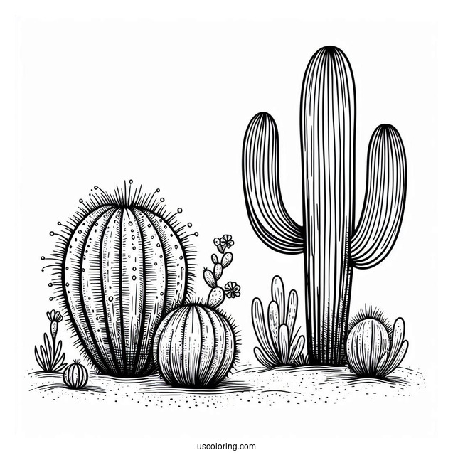 Saguaro And Golden Barrel Cactus