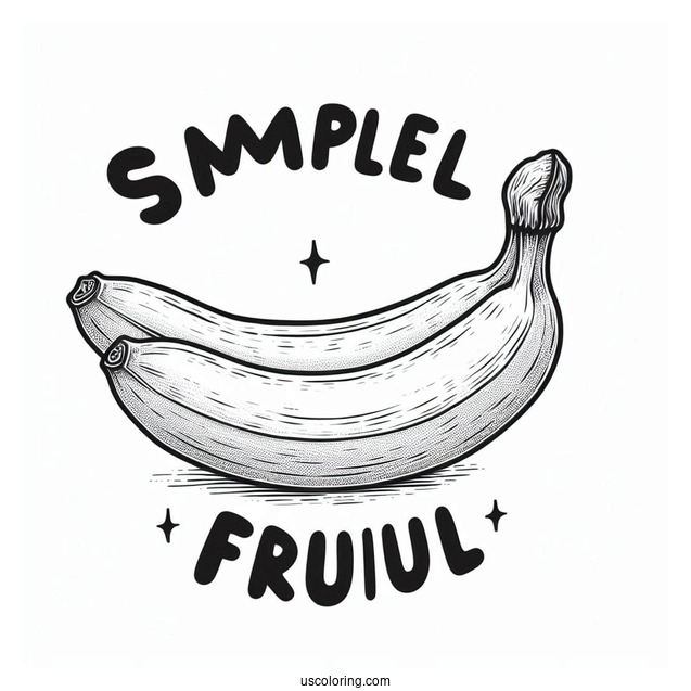 Fruit Word Above A Realistic Banana Coloring Page For Kids
