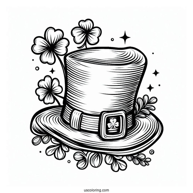 Leprechaun Hat With Shamrocks To Color