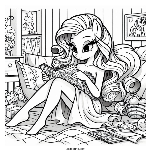 Rarity Coloring Page Reading A Magazine In Her Room