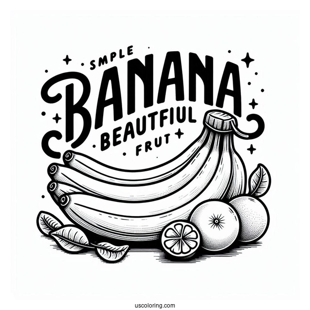 Fruit Word Above A Realistic Banana Coloring Page For Kids