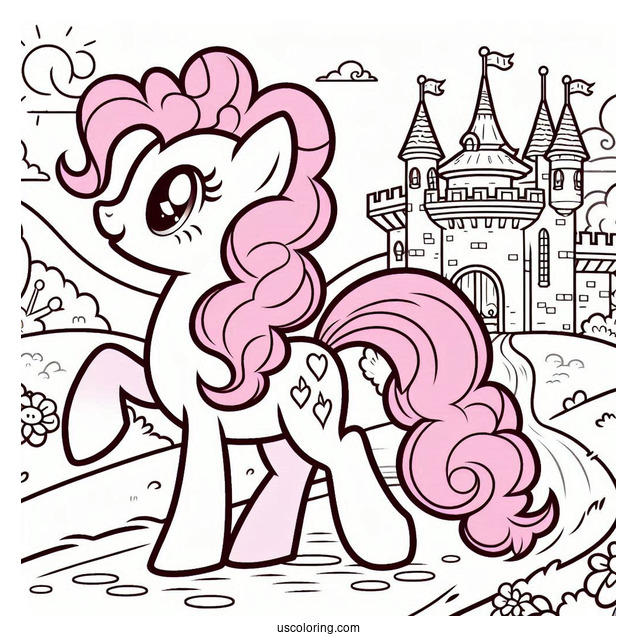 Pinkie Pie Coloring Page Trotting Outside Of A Castle