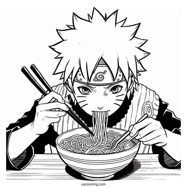 Easy Iruka And Naruto Coloring Page Eating Ramen For Kids