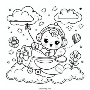 Baby Coloring Page In A Toy Airplane For Kids