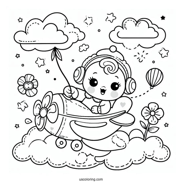Baby Coloring Page In A Toy Airplane For Kids