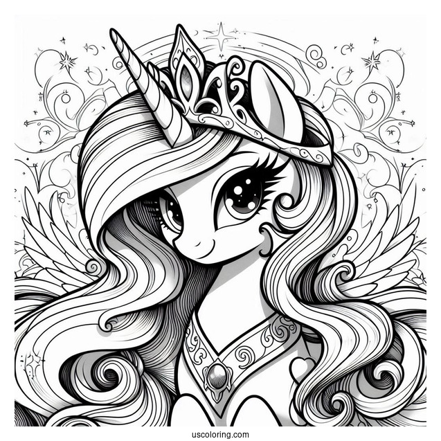 Princess Celestia Coloring Page Close Up With Detailed Main
