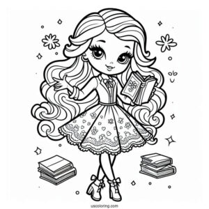 Polly Pocket Coloring Page Of Lila Draper Holding Books