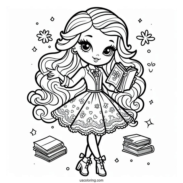 Polly Pocket Coloring Page Of Lila Draper Holding Books
