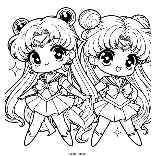Kawaii Helios And Chibiusa Coloring In For Kids