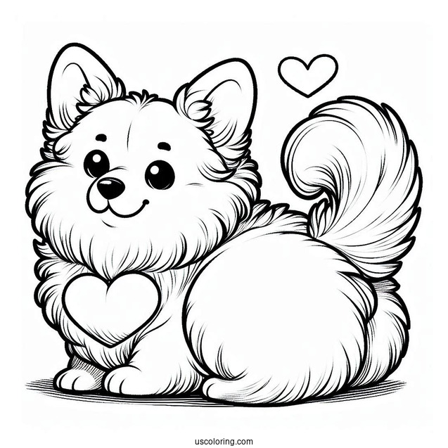 Fluffy Heart Shaped Corgi Coloring Page Butt
