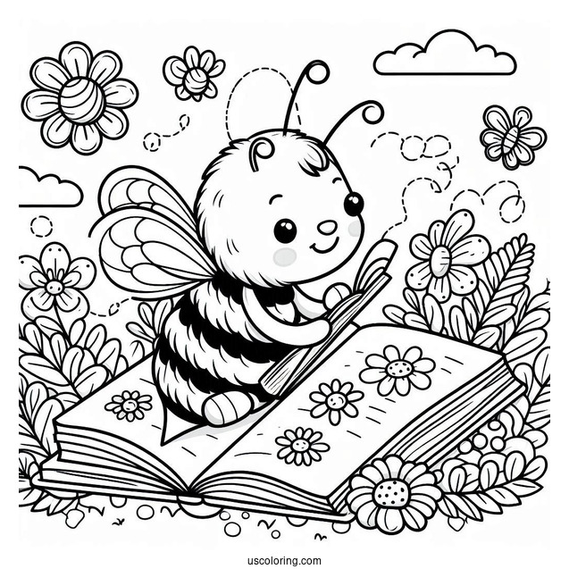 Busy Bee Coloring Page Reading A Book