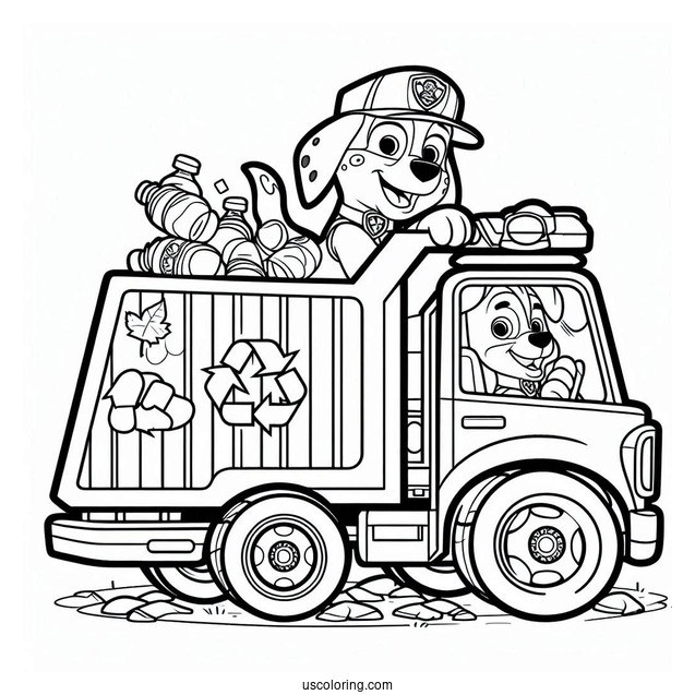 Rocky With Recycling Truck Coloring Page