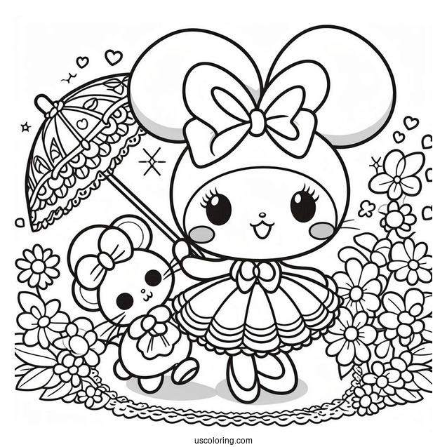 My Melody Coloring Page With Mouse Puppet