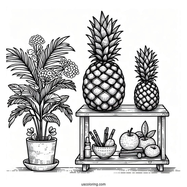 Pineapples Sitting On Shelves Coloring