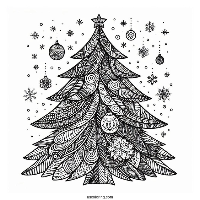 Christmas Tree Zentangle Coloring Page For Adults