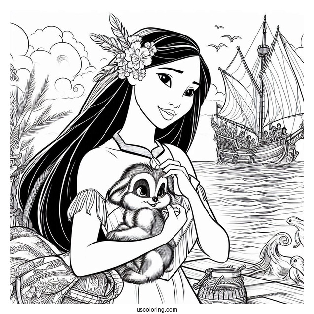 Pocahontas On The Port With Meeko And Percy