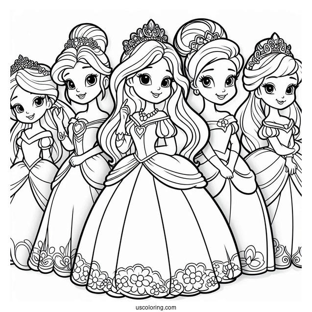 Cartoon Disney Princesses Coloring Page For Kids