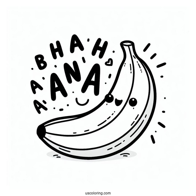 Banana Coloring Page Letters Over A Cute Banana For Preschoolers