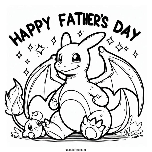 Charizard Saying Happy Father s Day Coloring Page For Kids