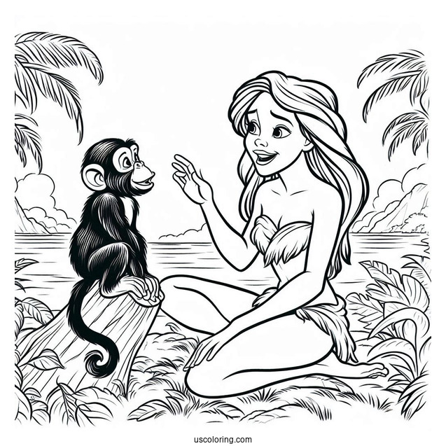 Tarzan Coloring Page Of Jane Talking To A Chimpanzee