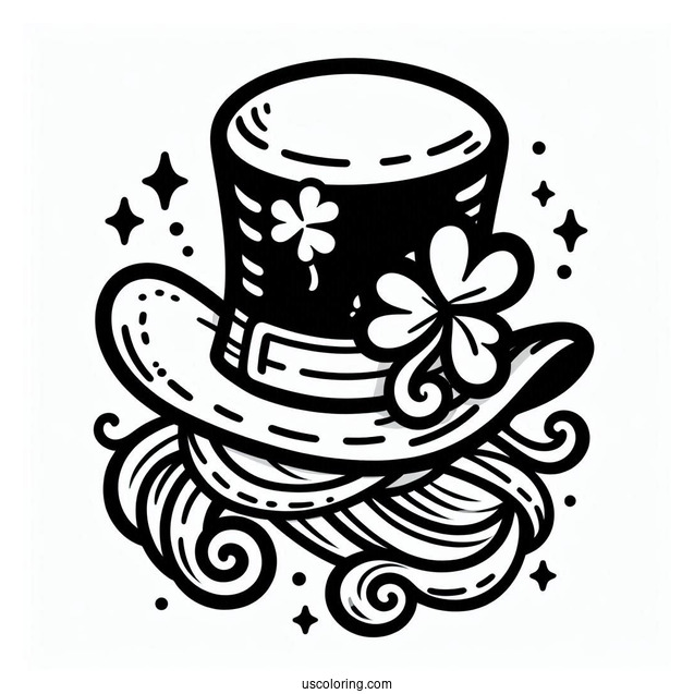 St. Patrick's Day Coloring Page Of Easy Leprechaun Hat With Shamrock For Kids