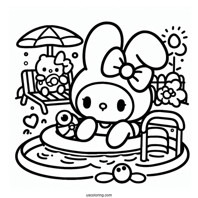 Sanrio Coloring Pages Of Keroppy And My Melody Playing In Pool Park