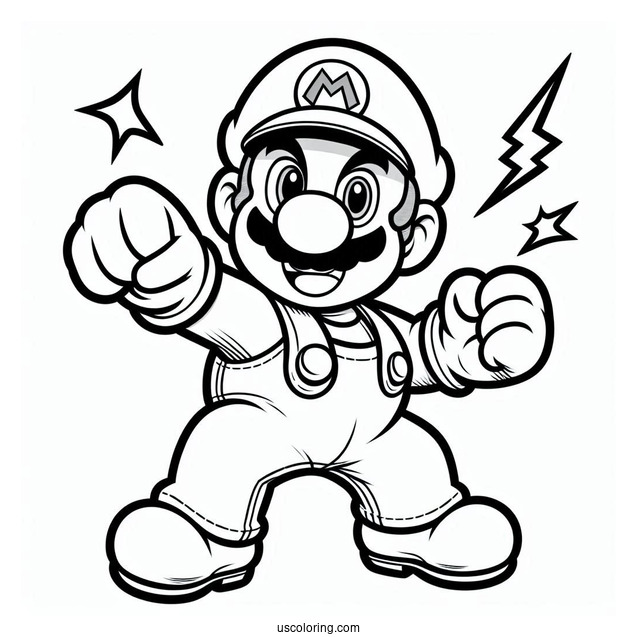Mario In Super Smash Bros Coloring Page For Kids