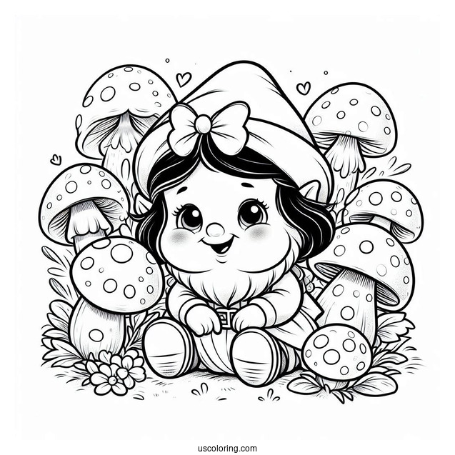 Snow White Coloring Pages Of Bashful Dwarf Surrounded By Mushrooms