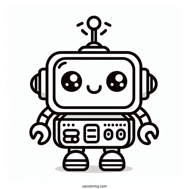 Kawaii Robot With Antenna Coloring Sheet For Kids