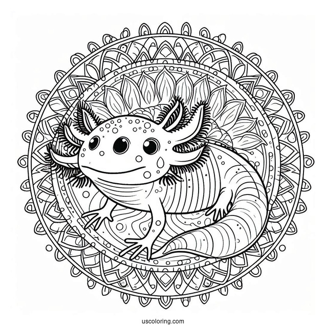Axolotl Coloring Page In The Middle Of A Mandala