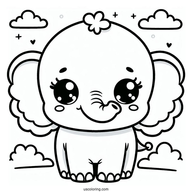 Cute Kawaii Elephant Coloring Sheet For Toddlers