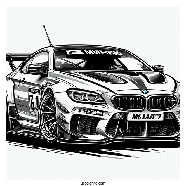 Realistic BMW Coloring Page M6 GT3 Racing
