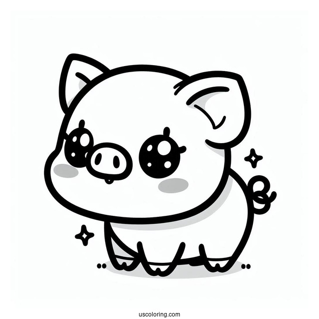 Adorable Kawaii Pig To Color