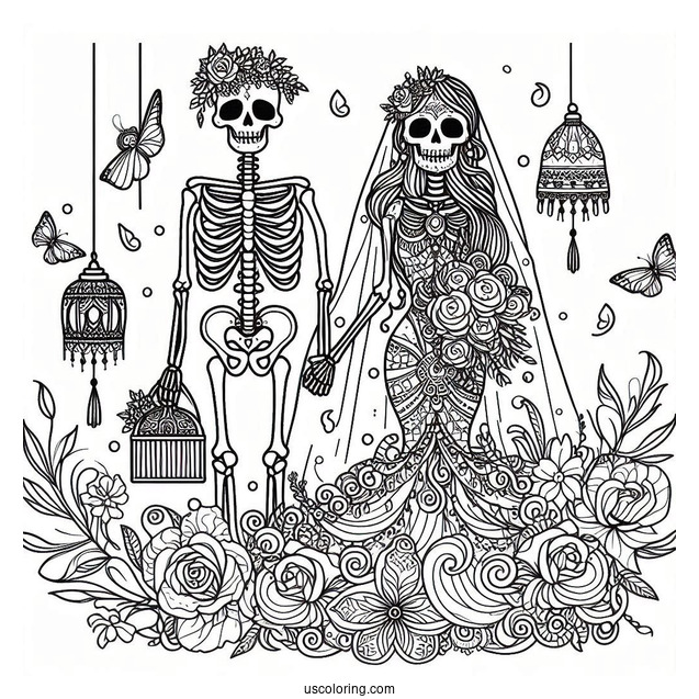 Skeleton Coloring Page Bride And Groom