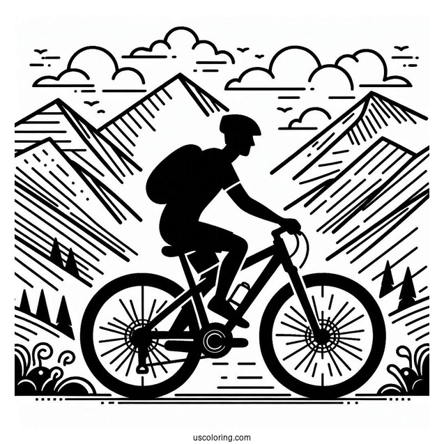 Easy Man Riding Mountain Bicycle Coloring Page For Kids
