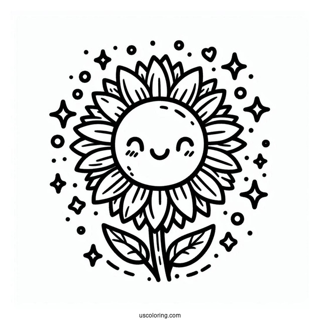 Simple Kids Sunflower For Coloring In