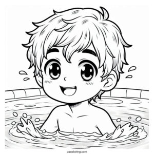 Smiling Boy Swimming Coloring Page In The Pool