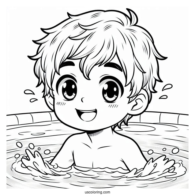 Smiling Boy Swimming Coloring Page In The Pool