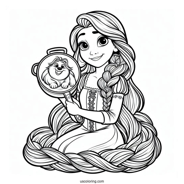 Rapunzel Holding Pan With Pascal To Color