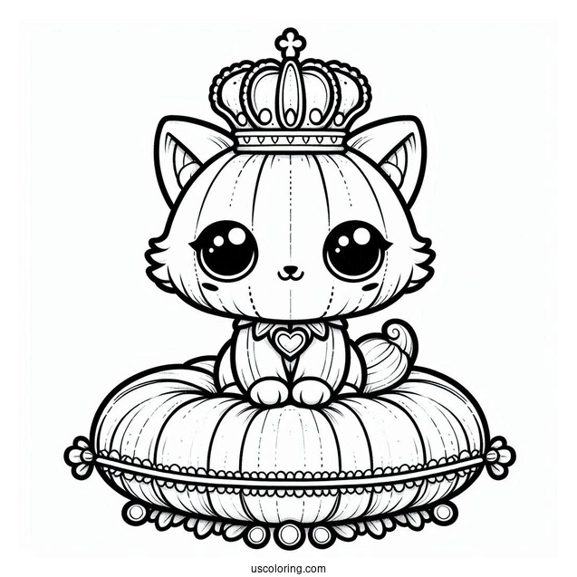 Palace Pets Coloring Page Of Pumpkin With Crown Standing On Cushion