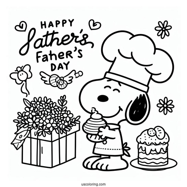 Chef Snoopy With A Happy Father's Day Coloring Page Of Greeting