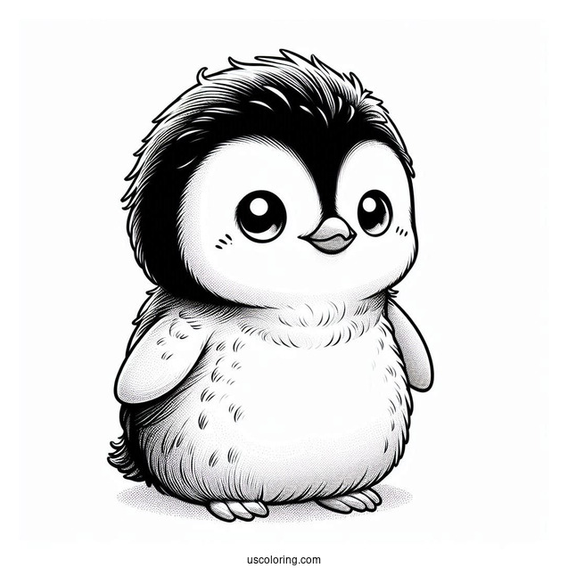 Fluffy Baby Emperor Penguin To Color In